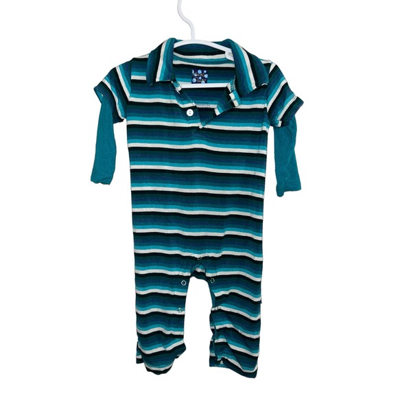 KicKee Pants Long Sleeve Romper in Ice Multi Stripe - Picture 1 of 4